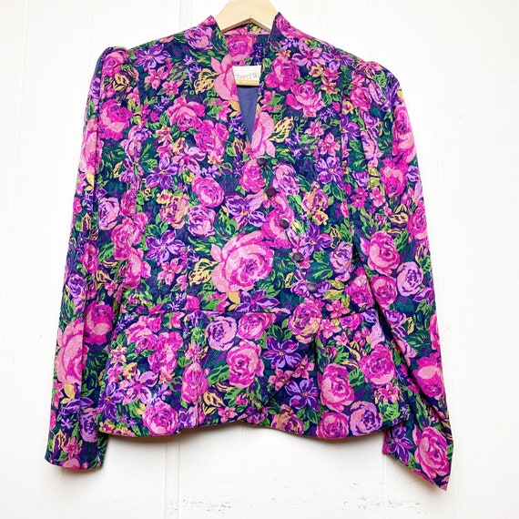 Vintage 80’s Silk Pink Floral Puff Shoulder Peplum