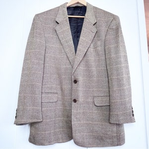 Vintage Brown Plaid Cashmere & Silk Jack Victor 2 Button Blazer Men’s Size Large
