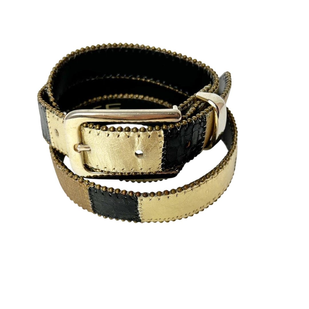 Vintage Elite Distressed Gold Black Patchwork Gold Buckle  display picture 3