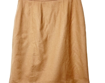 Vintage 100% lana camel lápiz falda tamaño de mujer mediana