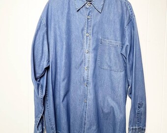 Vintage Tommy Bahama Indigo Palm Denim Knopf vorne Langarm Herren Größe XL