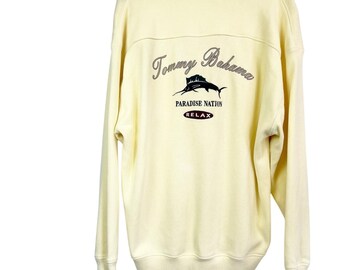 Tommy Bahama Relax Gul Marlin Logo 1/4 Dragkedja Pullover Herrstorlek XL