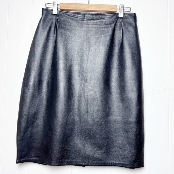 Vintage 90’s Black Leather Pencil Skirt Women’s S… - image 1