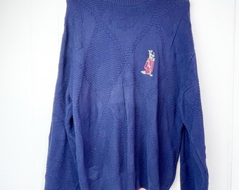 Vintage Neiman Marcus Navy Cotton Embroidered Golf Sweater Men’s Size XL