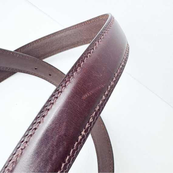 Distressed Brown Leather Top Stitch Silver Buckle 1.5” Belt  display picture 2