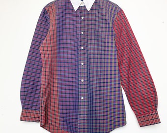 Vintage Ralph Lauren Patchwork Plaid con Colletto Bianco Uomo 15.5