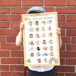 子供部屋用の動物アルファベット学習ポスター A4、ABC動物 | モンテッソーリ壁アート、入学祝い、新学期 | 印刷可能なPDFとPNG