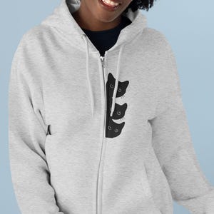 Black Cat Sweater, Unisex Zip Hoodie with Minimalist Design, Cozy Fashion for Everyday Wear, Cat Zip up, Cat Lover Hooded Zip Up