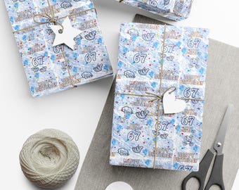 67 Boy Themed Birthday Gift Wrap Paper Fun, Whimsical, Festival, Birthday, Celebration, Creative Wrapping, 67, SIX SEVEN