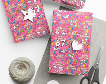 67 Girl Themed Birthday Gift Wrap Paper Fun, Whimsical, Festival, Birthday, Celebration, Creative Wrapping, 67, SIX SEVEN