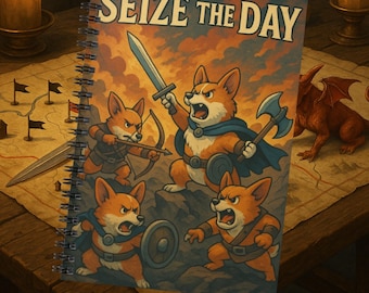 Seize the Day Corgi Spiral Notebook - Seize the Day, Corgi Lovers Gift, Motivational Journal, Dog Art Stationery, Funny Pet Notebook