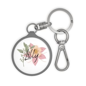 Keyring Tag, Flower Design Keychain for Keys Backpacks Luggage Work Bags, Floral Key Ring Charm Bag Tag Holder, Cute Flower Key Fob
