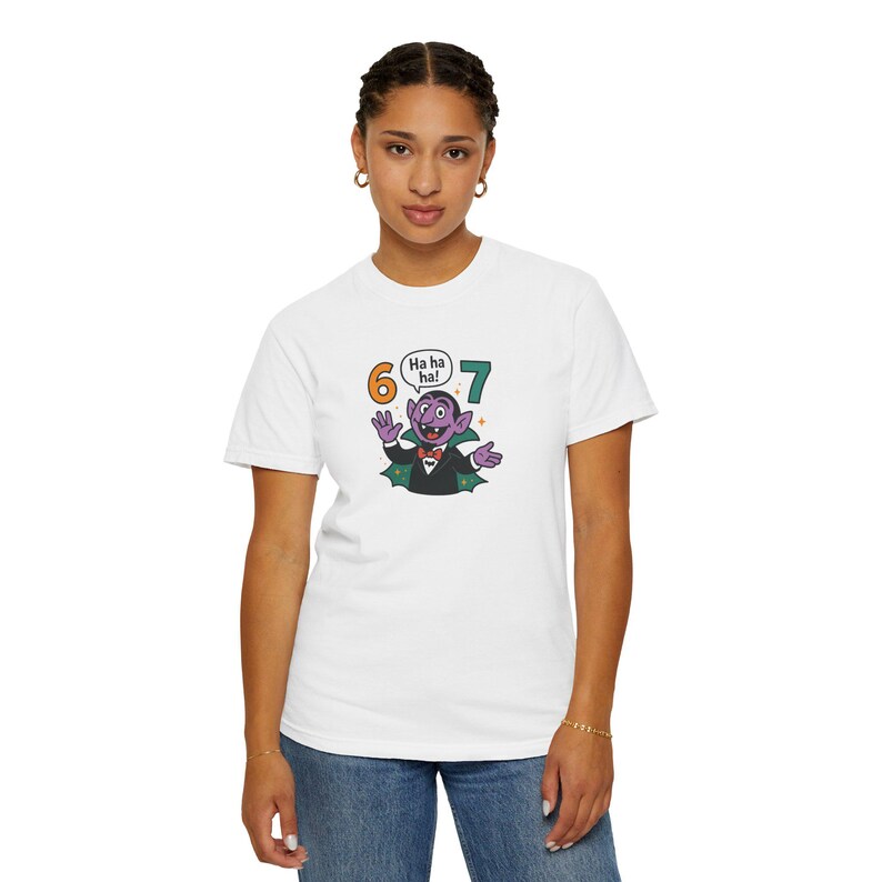 Funny Vampire 67 Shirt, Ha Ha Ha Trendy Tee, Retro Cartoon Vampire Count T-Shirt, Spooky Humor Top, Six Seven image 11