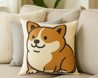 Fat Corgi Faux Suede Pillow, Cute Dog Pillow, Pet Lover Gift, Decorative Throw Pillow, Home Decor Accent