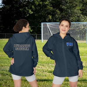 Bulldog Soccer Monogram Windbreaker Jacket, Customizable Team Sport Jacket