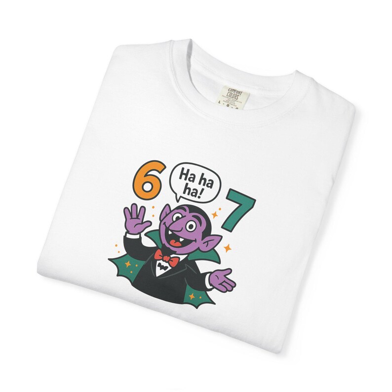 Funny Vampire 67 Shirt, Ha Ha Ha Trendy Tee, Retro Cartoon Vampire Count T-Shirt, Spooky Humor Top, Six Seven image 2