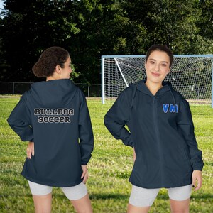 Chaqueta cortavientos con monograma de fútbol Bulldog, chaqueta deportiva de equipo personalizable