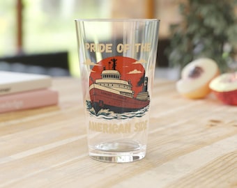 Pride of the American Side Edmund Fitzgerald Pint Glass | Vintage Boat Illustration, Wreck of the Edmund Fitzgerald