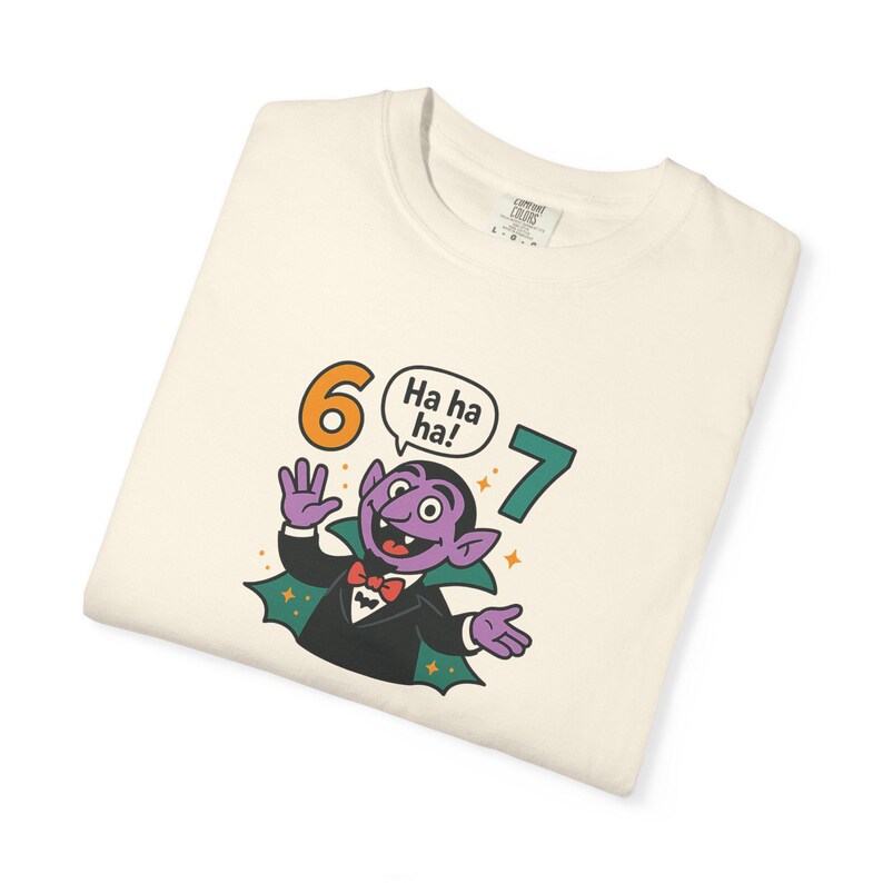 Funny Vampire 67 Shirt, Ha Ha Ha Trendy Tee, Retro Cartoon Vampire Count T-Shirt, Spooky Humor Top, Six Seven image 3