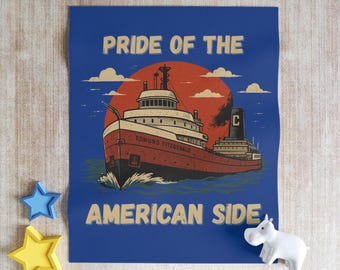 Pride of the American Side, Wreck of the Edmund Fitzgerald Throw Blanket | Vintage Ship Illustration, Edmund Fitzgerald