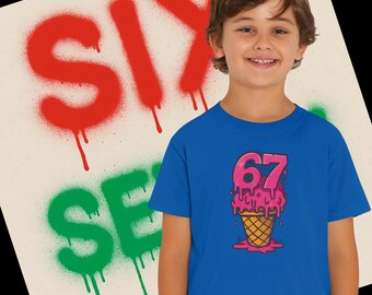 67 Ice Cream Drip Graphic Tee, Birthday Gift, Six Seven Shirt, Fun Casual Wear, Everyday Tee for Boys and Girls