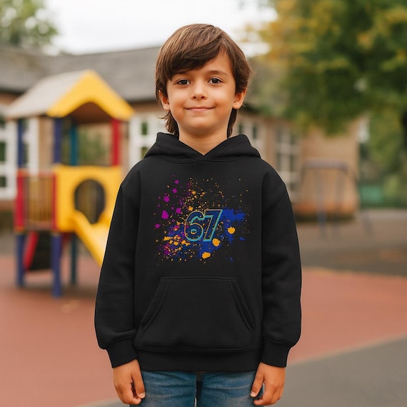67 Youth Hooded Sweatshirt With Drip Design, Gift for Kids, Casual