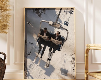 Old Money Après Ski Wall Art Print, Vintage Alpine Ski Lift Poster, Tuxedo Men Winter Resort Decor, Luxury Skiing Photography