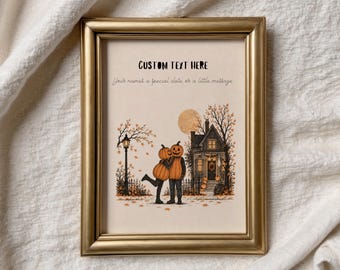 Personalized Halloween Couple Poster, Custom Family Name Wall Art, Cute Pumpkin Couple Print, First Halloween Gift