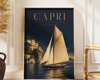Vintage Luxury Sailboat Poster, Navy Blue Old Money Print, Nautical Sailing Boat Wall Art, Elegant Home Decor