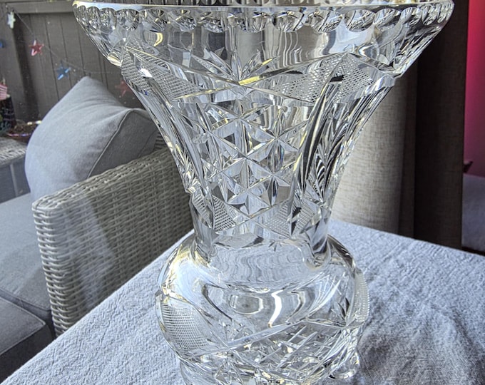 Featured listing image: Vintage Thistle Cut Crystal Vase 7x9