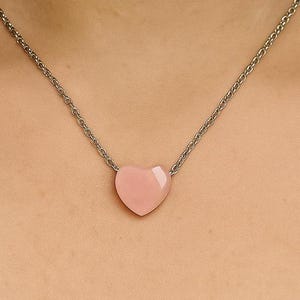 Natural Rose Quartz Heart Necklace  Natural Gemstone Pendant 925 Sterling Silver Chain Healing Stone Jewelry Gift for Her Minimalist Jewelry
