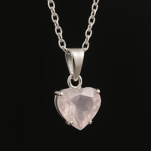 Sterling Silver Rose Quartz Heart Pendant, Healing Crystal Necklace