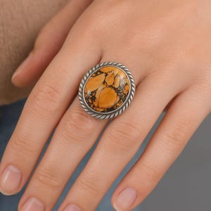 Natural Jasper Ring | Handmade Round Stone Ring | 925 Sterling Silver Statement Ring | Boho Tribal Gemstone Jewelry