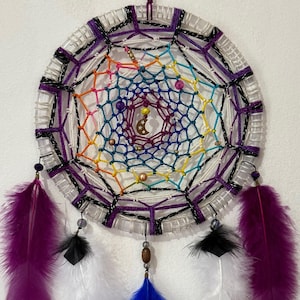 Purple Mystic Moon Dreamcatcher... Handmade Boho Decor with Feathers, Beads and Glow for Spiritual & Tribal Home Magic
