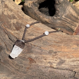 Raw Rose Quartz Macrame Necklace - Tribal Style Crystal Amulet for Love & Healing - Handmade Adjustable Cord with Rose Quartz Bead, boho