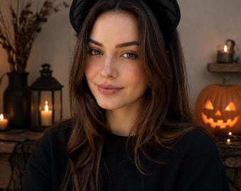 Fascia per capelli gotica con orecchie da pipistrello, accessorio nero peloso per costume di Halloween.