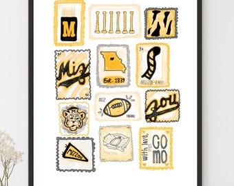 Impresión de póster de sellos de Mizzou - Descarga digital - Póster de descarga digital de Mizzou - Impresión de collage de sellos de la Universidad de Missouri