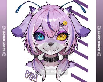 Adopción de retrato de fursona de Pupsect – Icono de personaje furry femenino (PNG + Certificado de adopción)