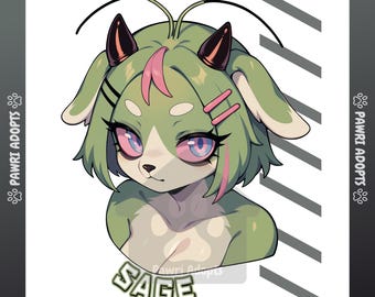 Adopción de retrato de fursona de Sage – Pupsect femenina, icono de personaje (descarga digital)