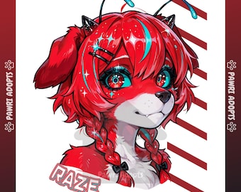 Retrato de personaje furry adoptable – Raze, Pupsect hembra (PNG y certificado)