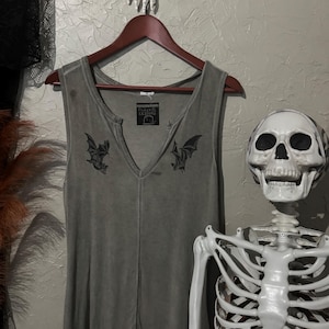 Oh Bats! Lightweight V Neck Tank with Handprinted Black Bats to Keep a Ghoul Company