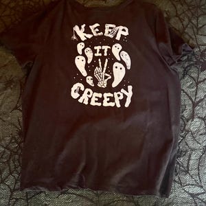 Black Handprinted Keep It Creepy T Shirt