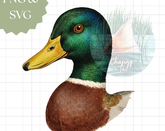 Cabeza de pato real vintage: SVG PNG realista (descarga digital)