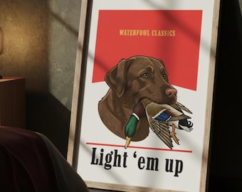 Impresión de pato real de Labrador chocolate / Decoración de caza vintage