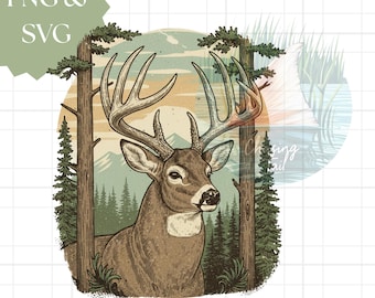 Ilustración vintage de ciervo en el bosque: ciervo de cola blanca rústico SVG PNG