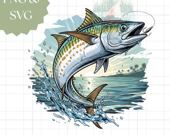 Caballa Saltando SVG: Ilustración vintage de pez (Descarga digital)
