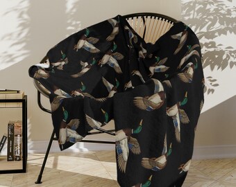 Manta con estampado de pato silvestre / Microfibra de terciopelo, decoración de cabaña