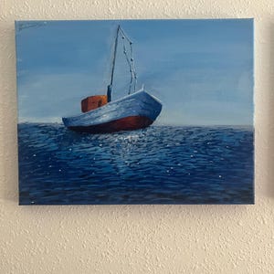 Original Acrylic on Canvas Painting 11&#39;x14&#39; Boat on Water