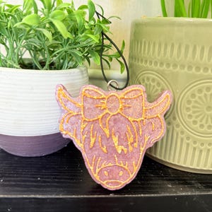 highland cow with bow car freshie | car freshies | car air freshener | air freshener | hanging car air freshener | car freshy | smelly