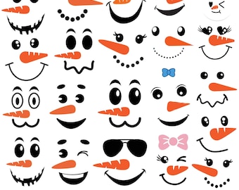 20 Snowman Faces SVG Bundle: Christmas Cricut Cut Files (Digital Download)